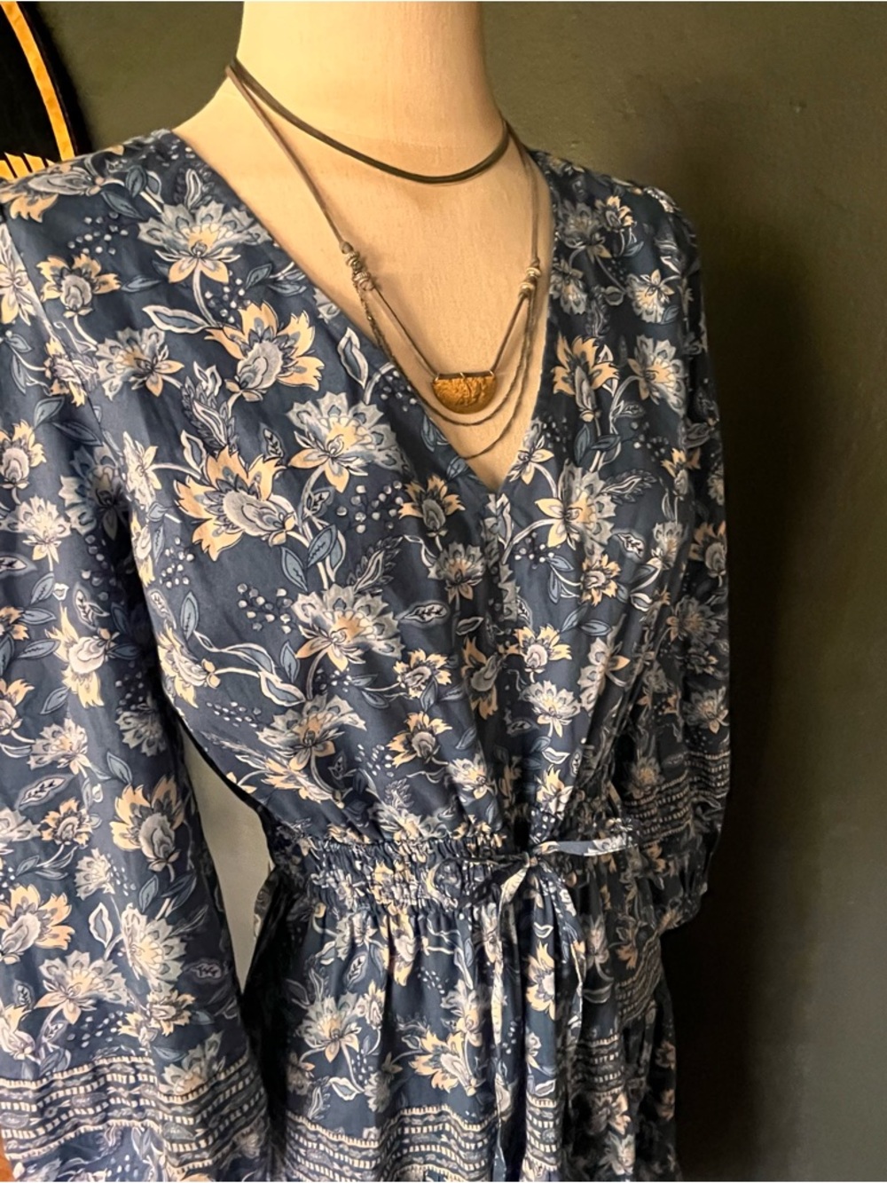 LOFT Long Sleeve Navy Floral Cottage Core Maxi Dress, Sz. S - Picture 9 of 12